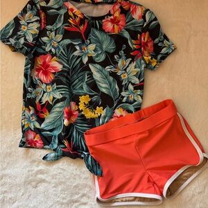 Girls Old Navy Floral Tropical Top and Orange Shorts Set